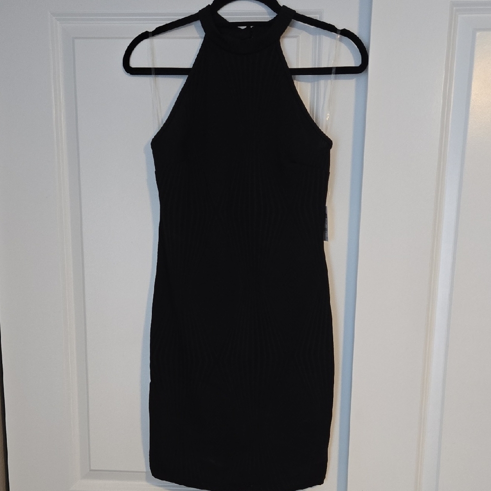 Charlotte Russe Black Ribbed Halter Mini Dress